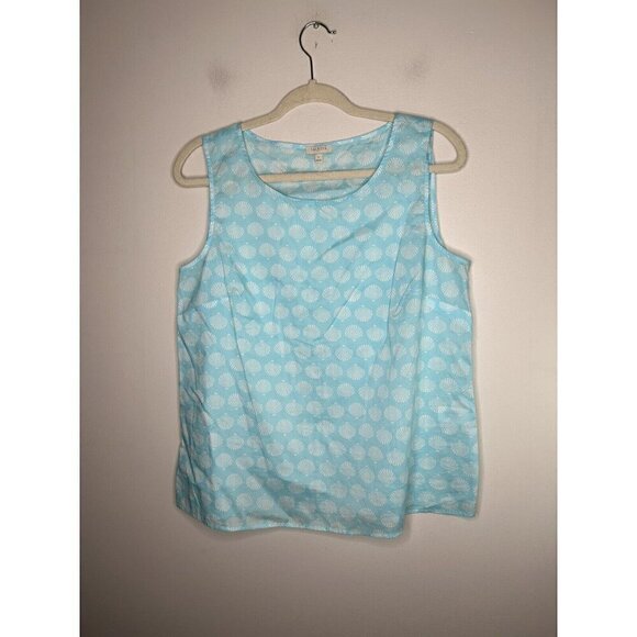 Talbots Cotton Blouse Blue White Scallop Sleeveless Tank Round Neck Size Small - Picture 1 of 8